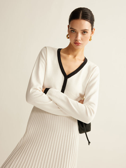 Kontrastlı Düğümlü Triko Etek Takımı