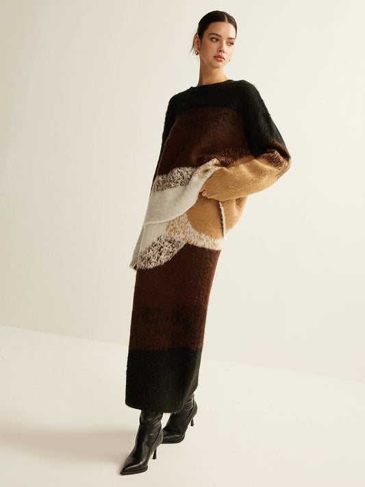 Renk Bloklu Kazak Eteği