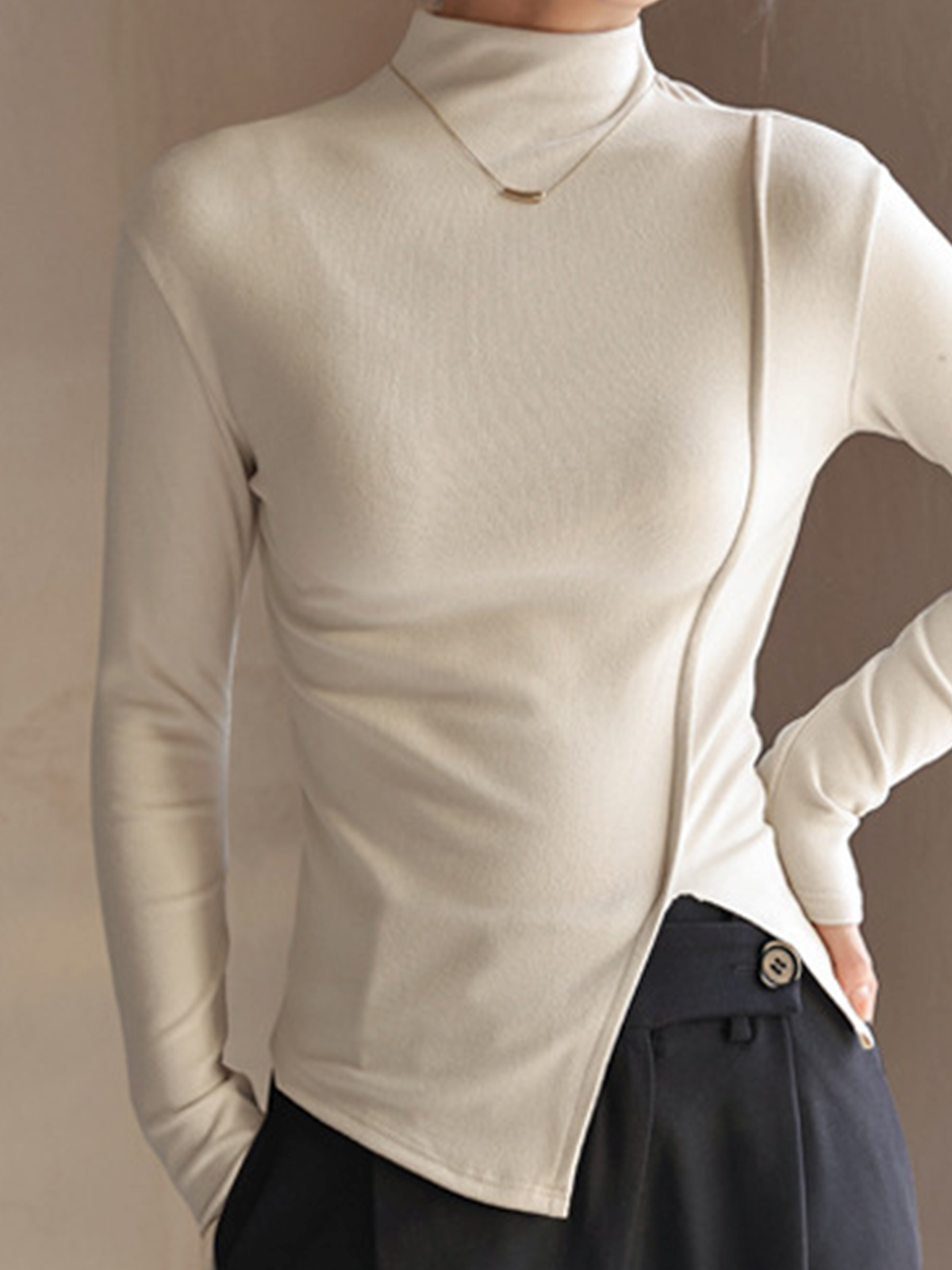 Piping Slit Jersey Dar Kesim T-Shirt