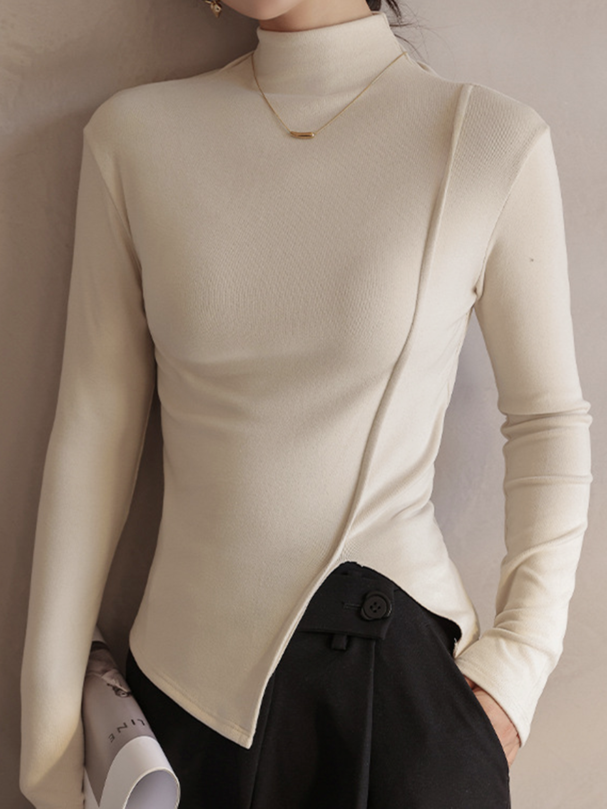 Piping Slit Jersey Dar Kesim T-Shirt