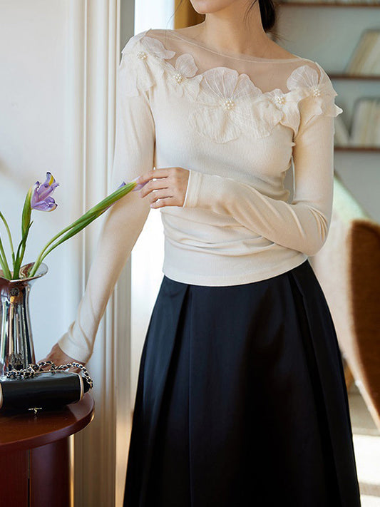 Çiçek Desenli Ribanalı Slim T-Shirt