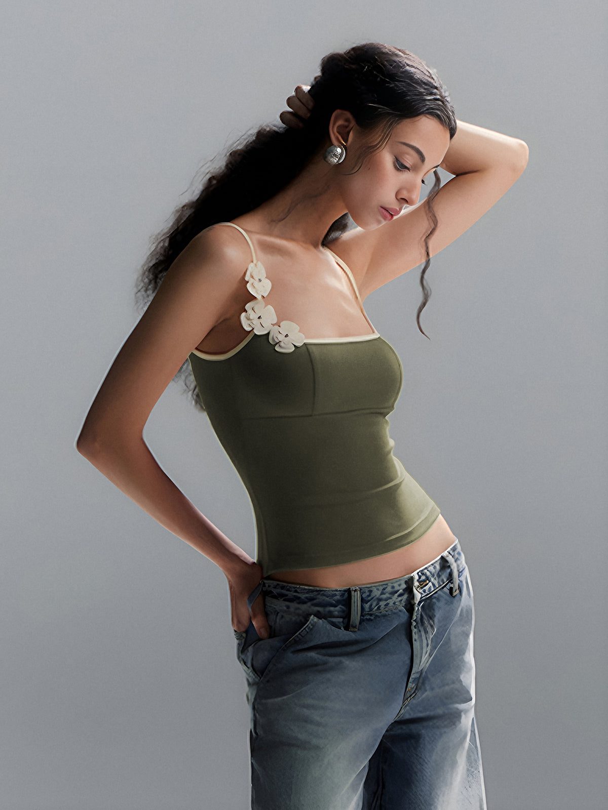 Çiçek Desenli Kontrast Kenar Bodycon Atlet Üst