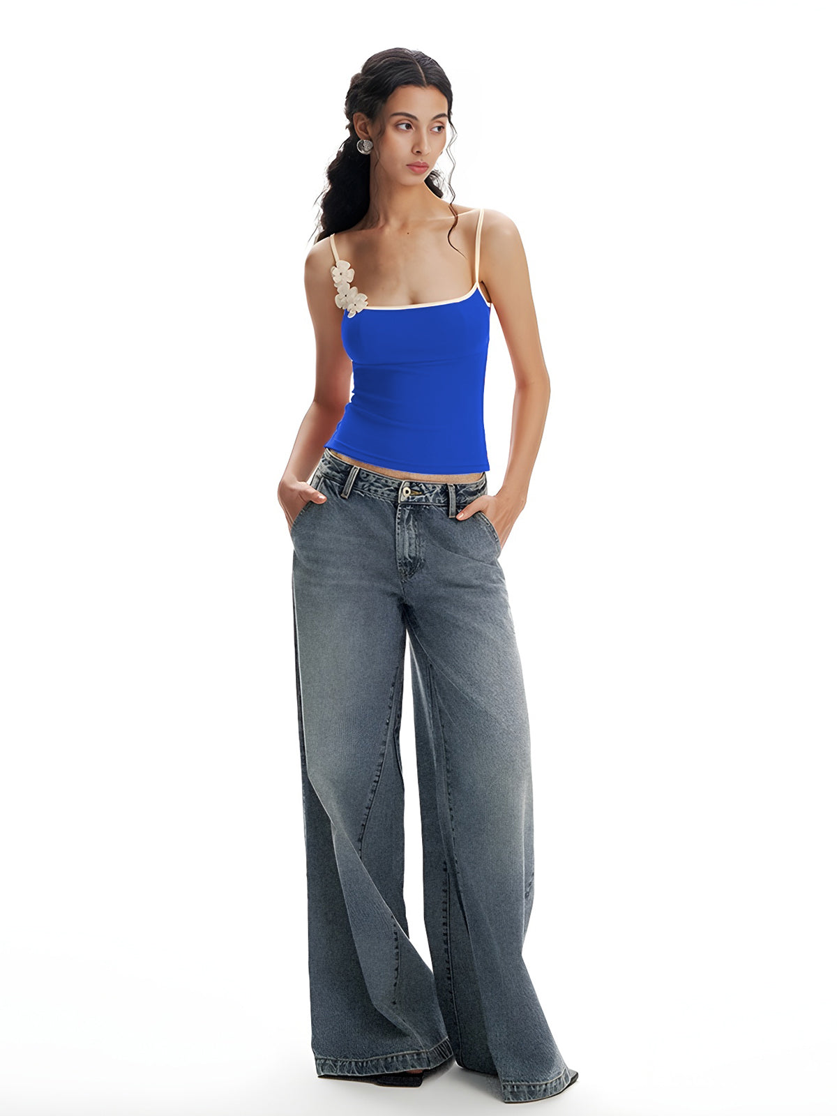 Çiçek Desenli Kontrast Kenar Bodycon Atlet Üst