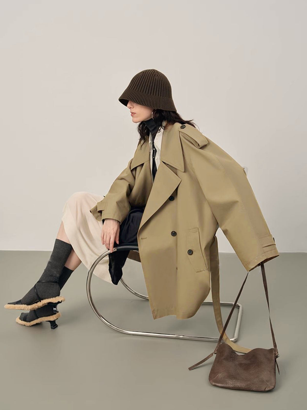 Yaka Oversize Kemerli Trençkot