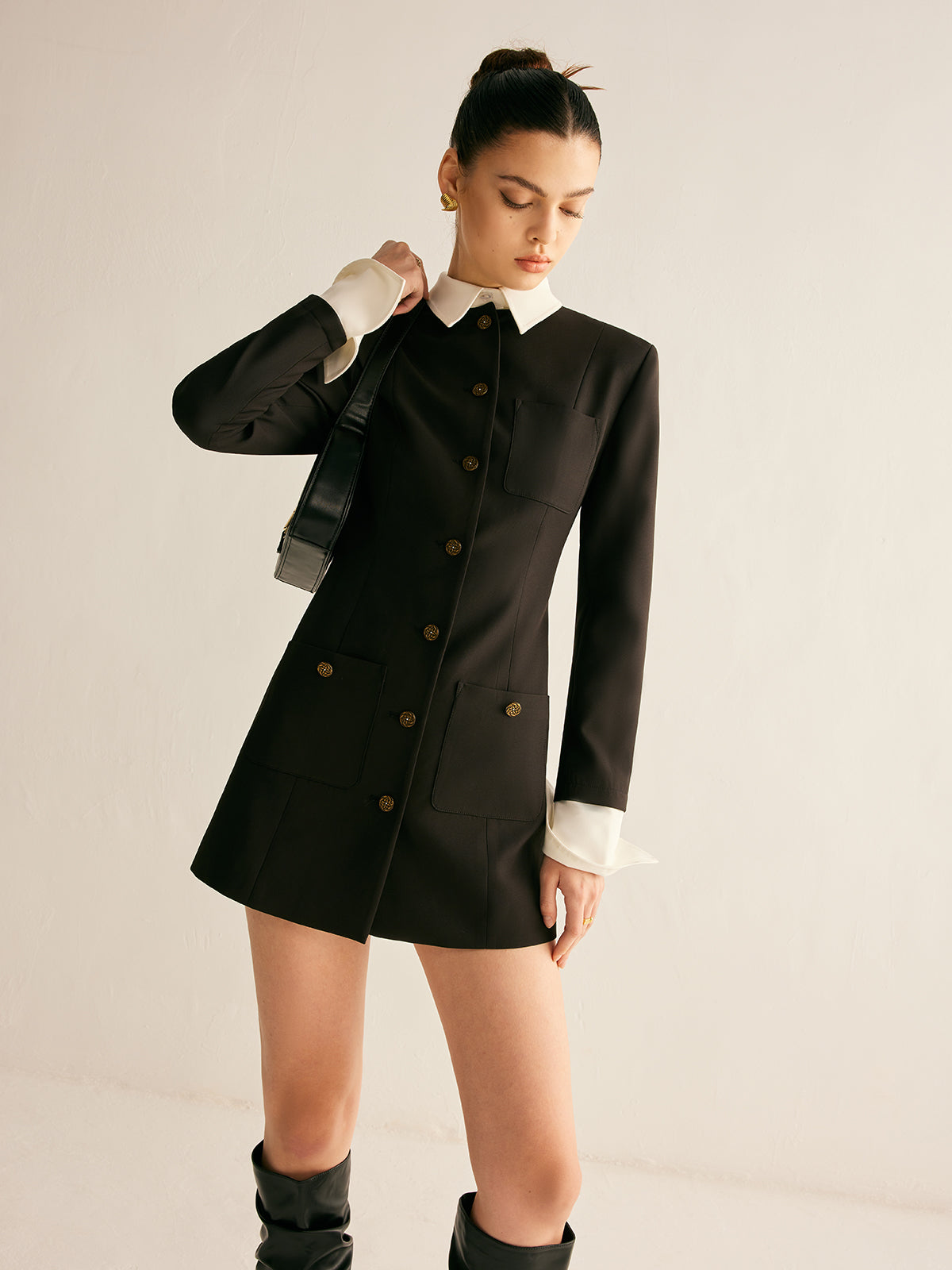 Ayarlanabilir Yaka Dar Blazer Elbise