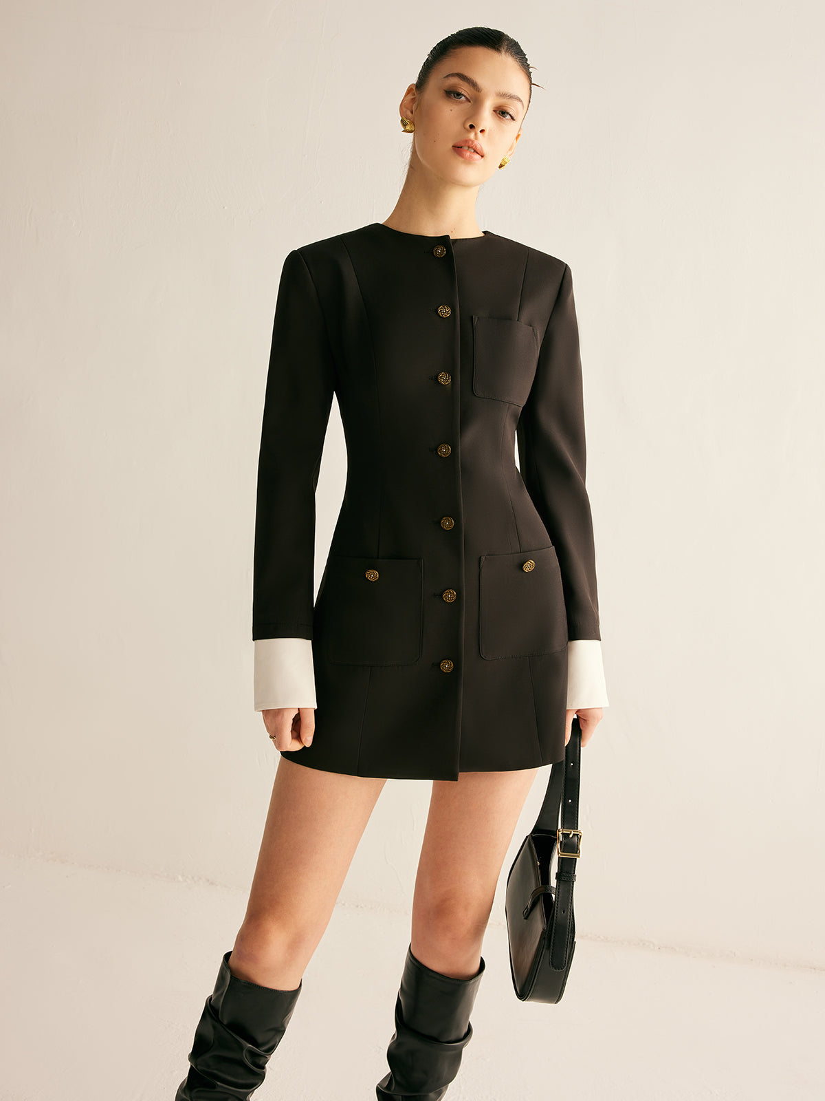 Ayarlanabilir Yaka Dar Blazer Elbise