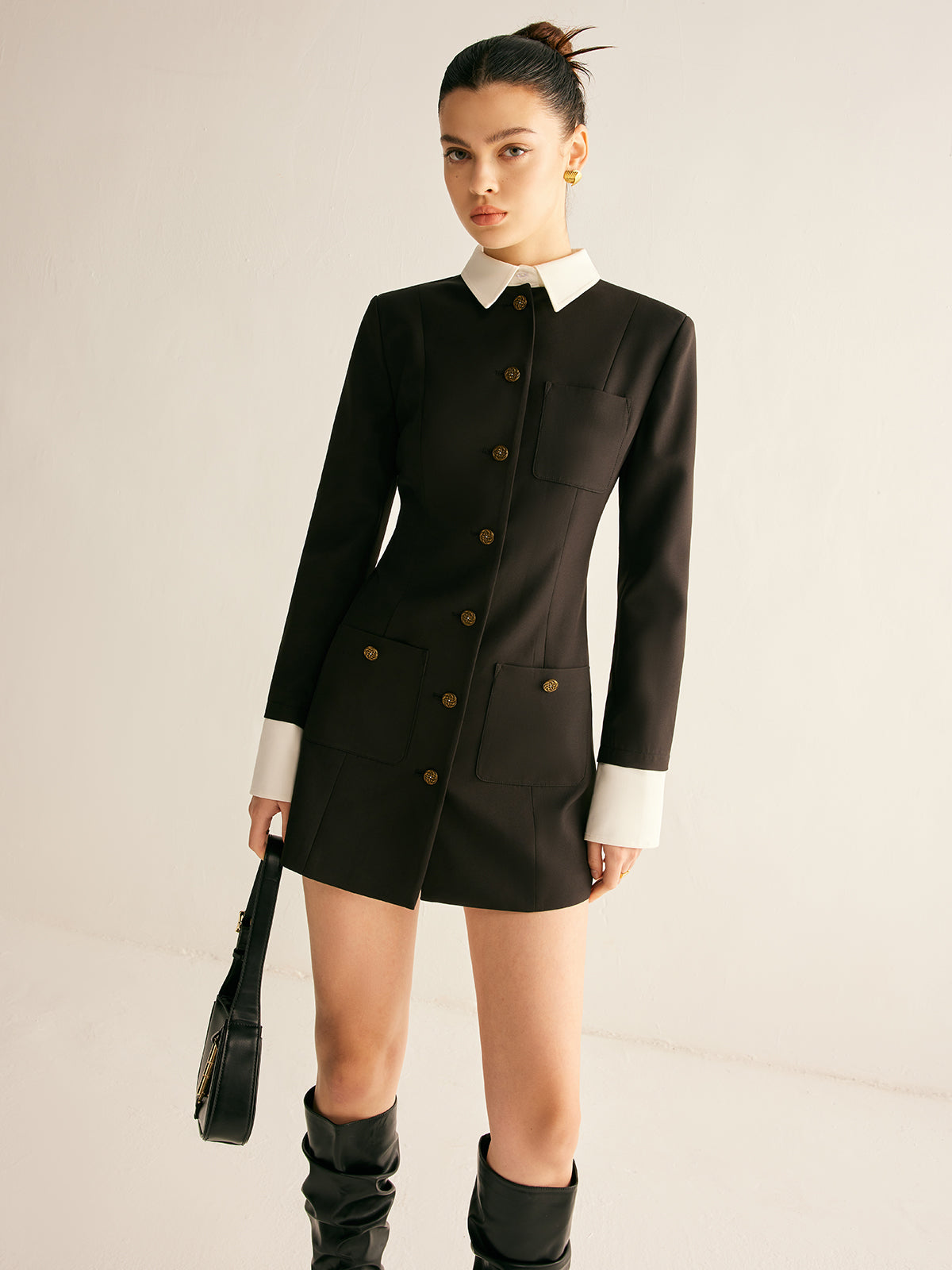 Ayarlanabilir Yaka Dar Blazer Elbise