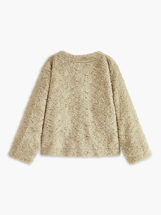 Minky V Yaka Düğmeli Yapay Kürk Palto