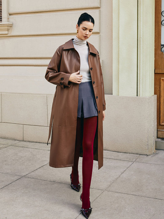 Eğlence Suni Deri Uzun Ceket