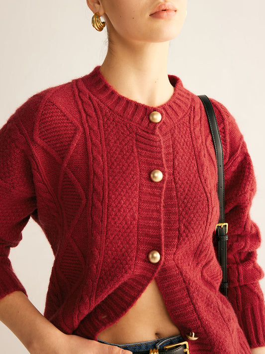 Dümdüz Yaka Düğmeli Burgu Hırka