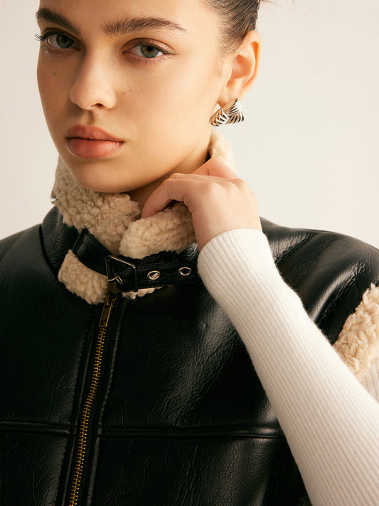 Teddy Kıvrımlı PU Deri Yelek