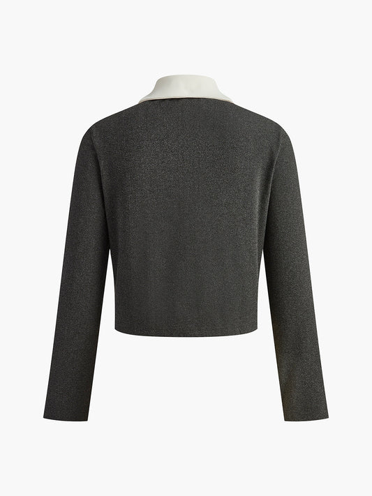 Kontrast Yaka Bütün Kadife Ceket