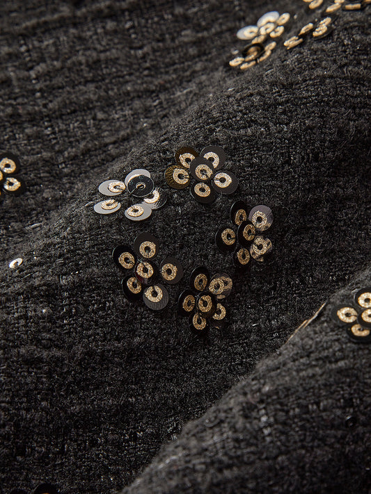 Pul payetli çiçekli tweed etek