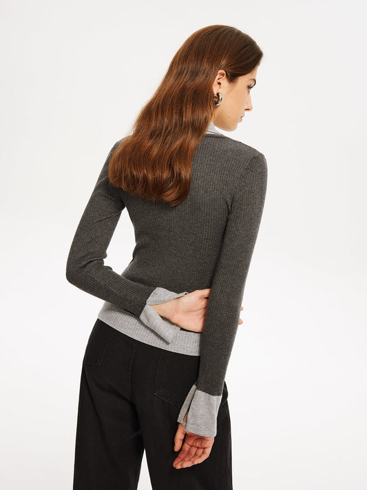 2'si 1 Arada Renk Bloklu Örgü Üst