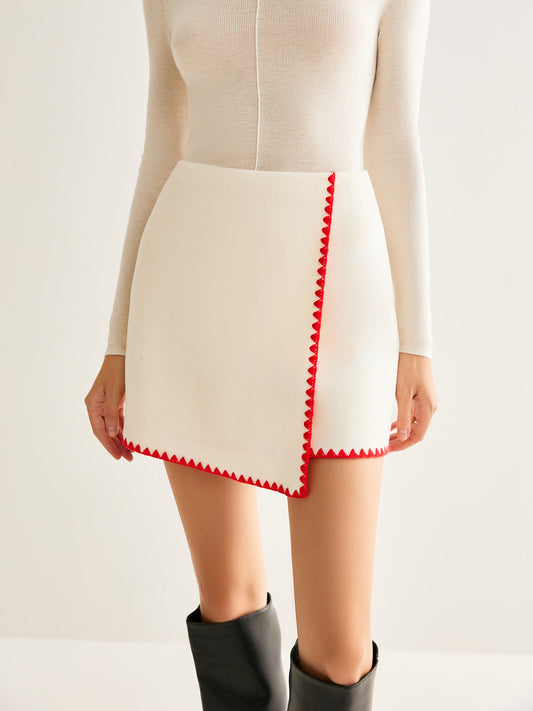 Kontrast Nakışlı Dantel Etek