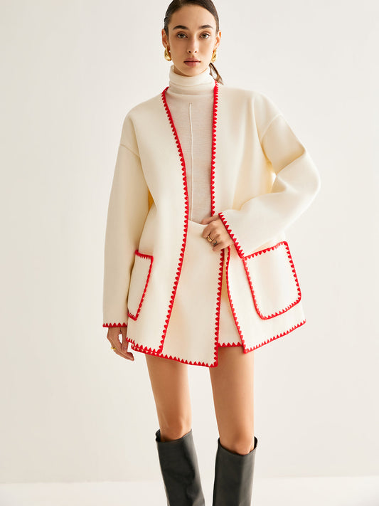 Nakışlı Süslemeli Keten Palto ve Uygun Şal