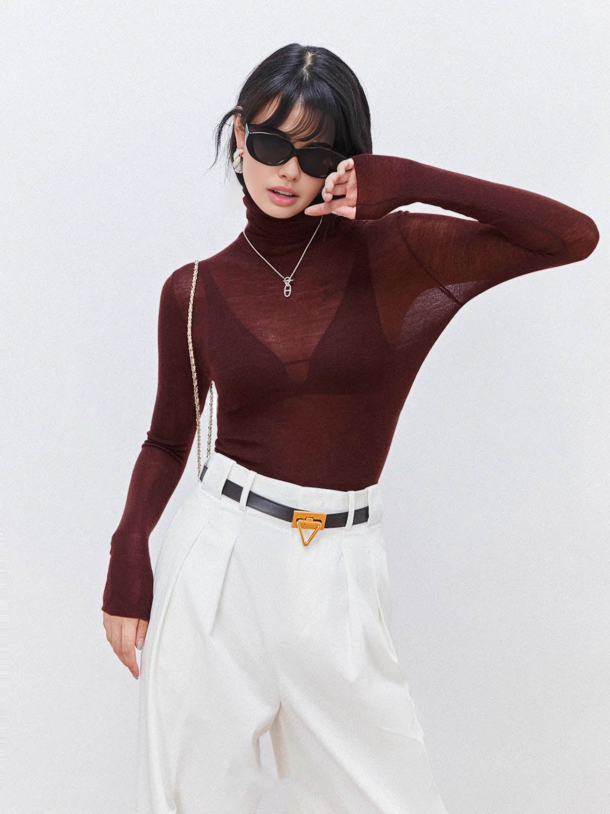 Wool Blend High Neck Transparent Sweater