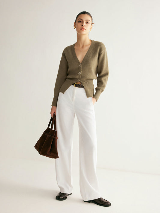 V Yaka Düğmeli Yırtmaçlı Kazak