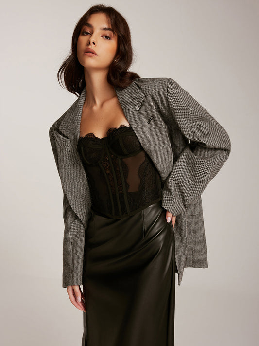 Yarı Şeffaf Spagetti Askılı Dantel Korse