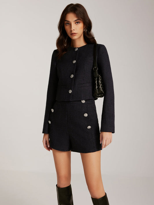 Düğmeli Kıvrım Kısa Ceket