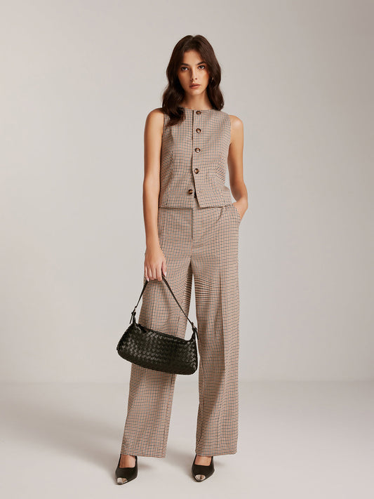 Şık Ekoseli Düğme Yelek