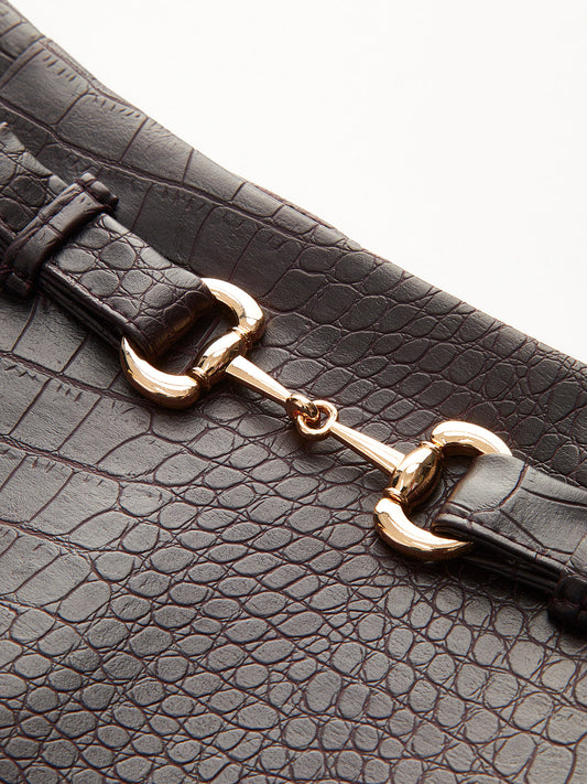 Krokodil Derili Desenli Sahte Deri Etek