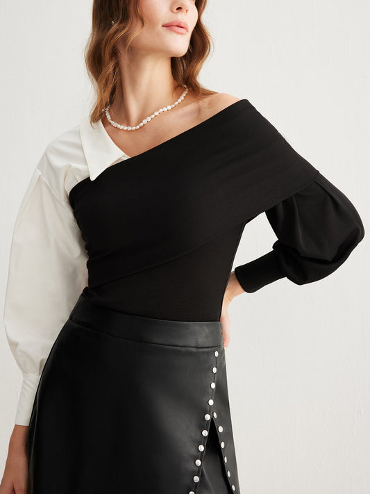 İki Tonlu Soğuk Omuz Tişörtü