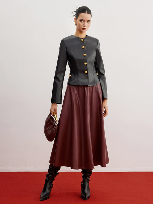 Gündelik Yapay Deri Slim Ceket