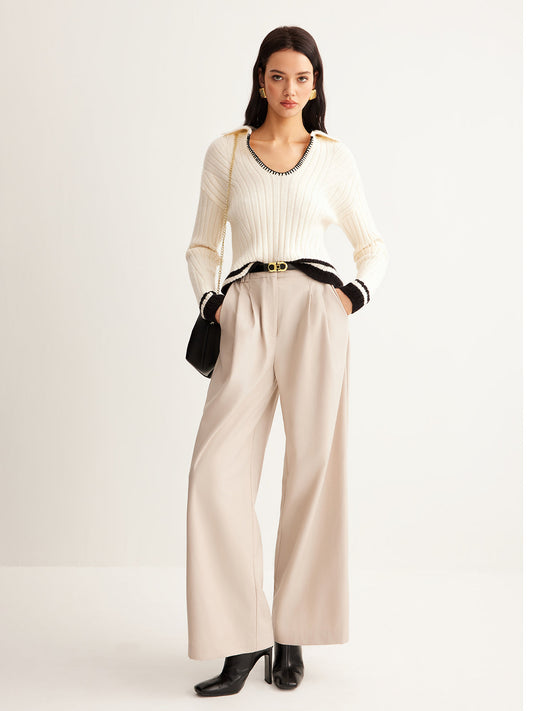 Nakışlı Kontrast Kenar Süveter