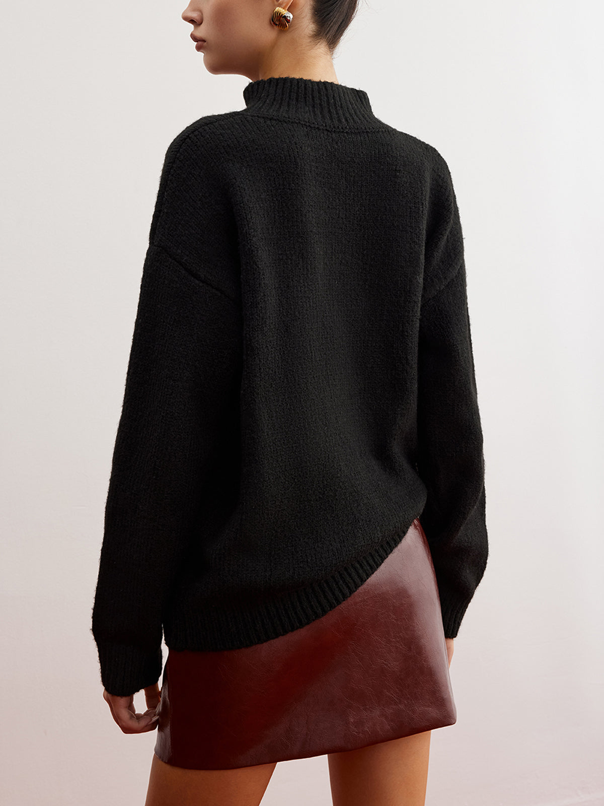 Mock Neck Çiçek Desenli Shift Kazak