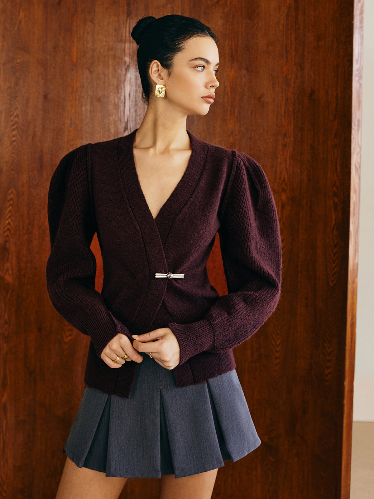 V-Yaka Puff-Sleeve Hırka