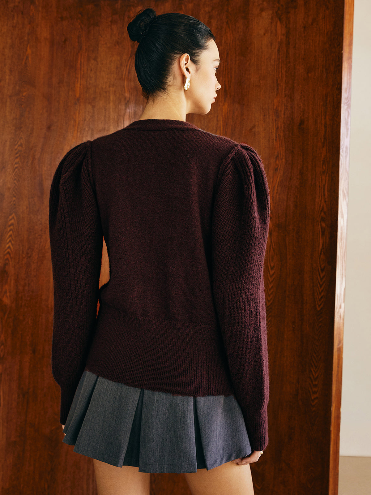 V-Yaka Puff-Sleeve Hırka