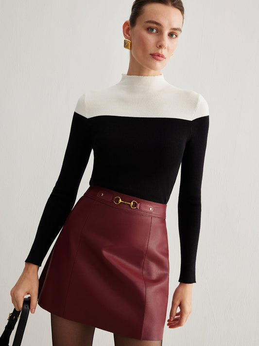 Yün Karışımlı Renk Bloklu Triko Bluz