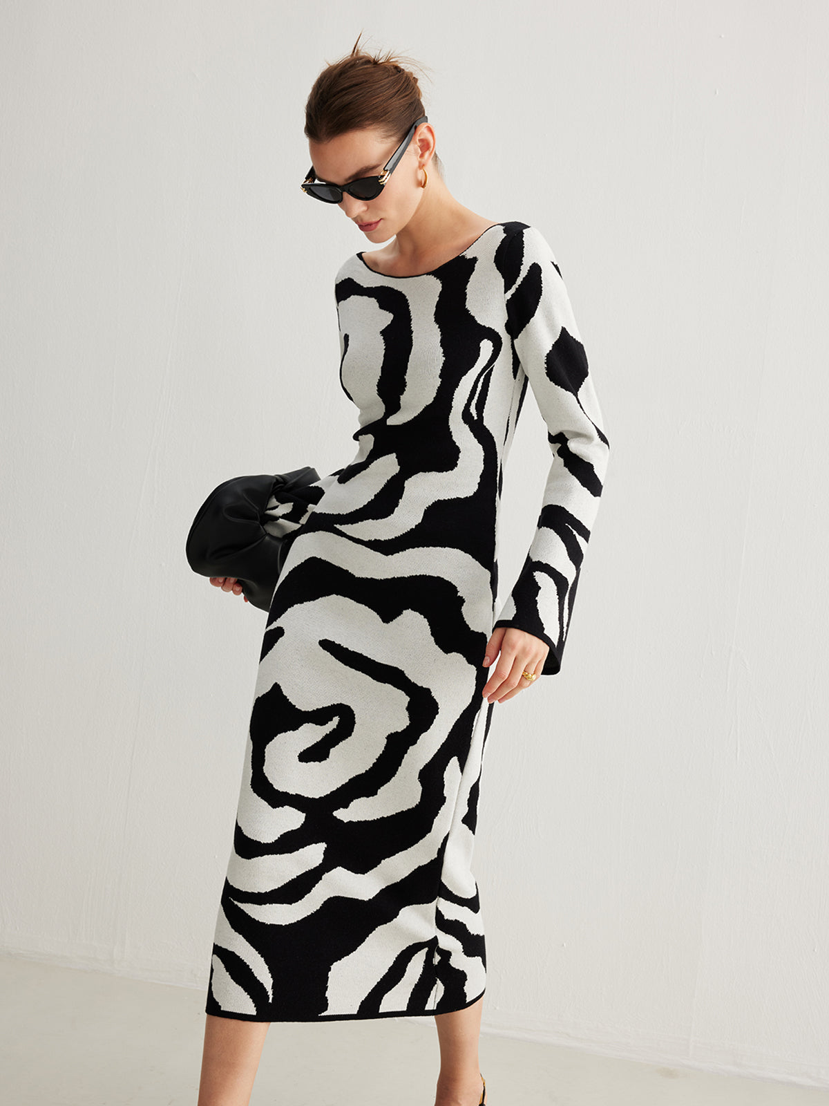 Zebra Çan Kol Kazak Elbise