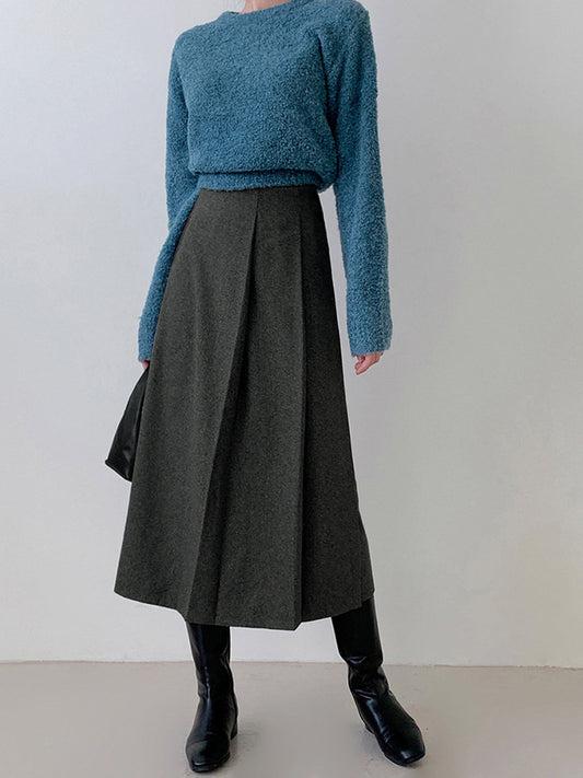 Kareli Pliseli Düğmeli Midi Etek