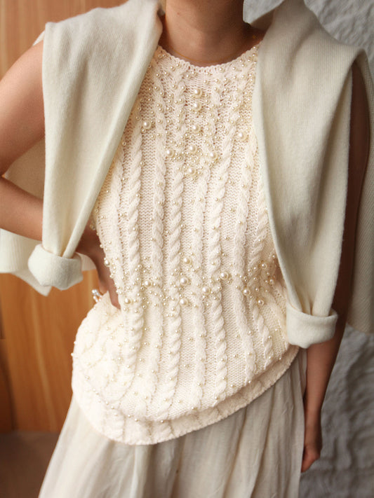 Straslı İnci Dekorlu Kazak Yeleği