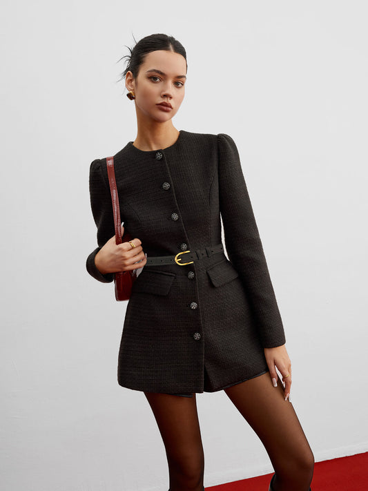 Kemer Olmadan Şık Düğmeli Keten Ceket