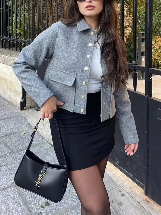 Süet Düğme Kısa Polo Ceket