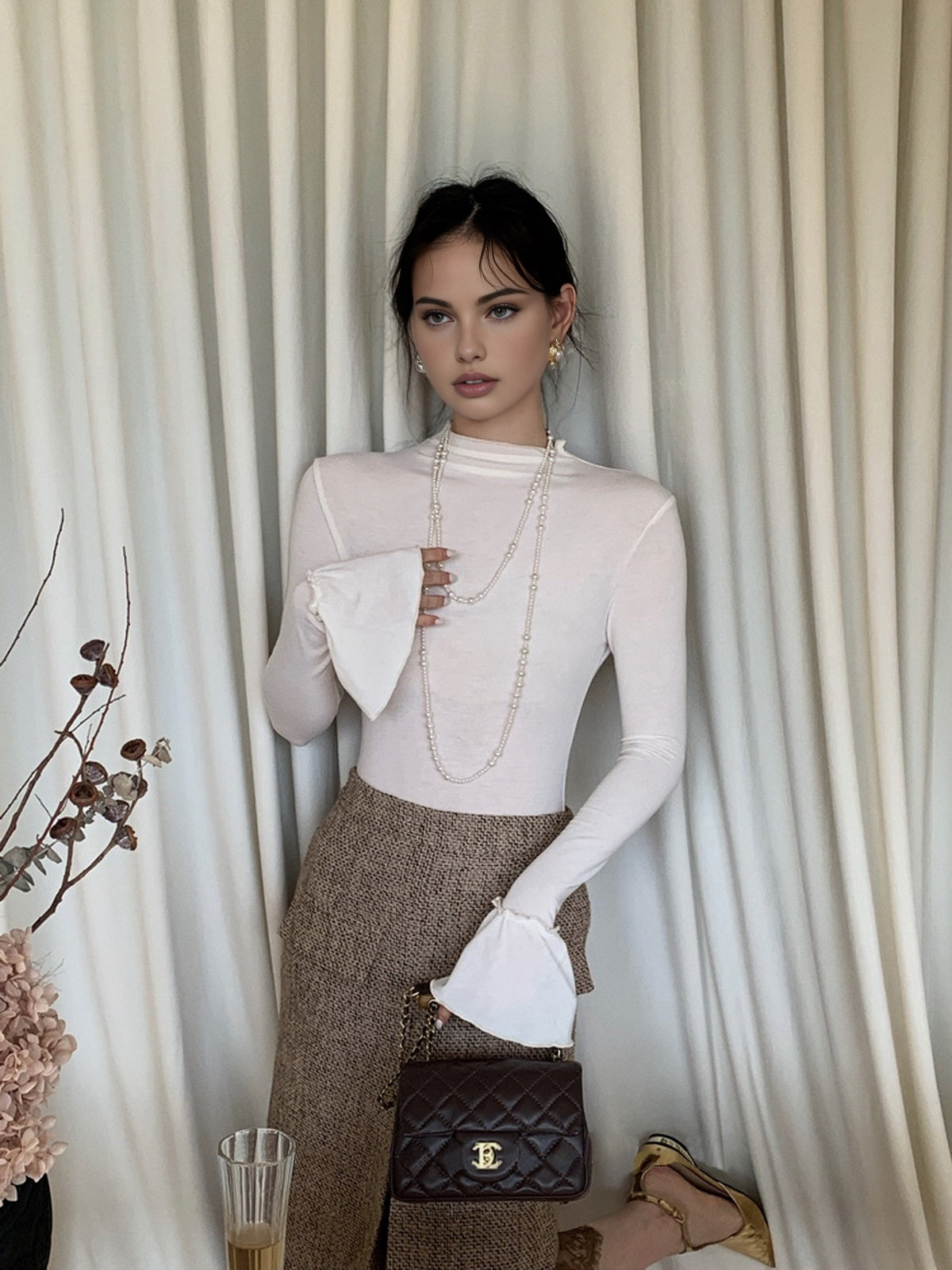 Sade Ruffle-Dizlik Jersey Üst