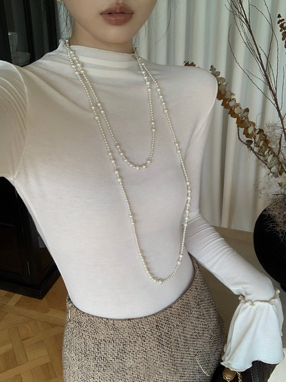 Sade Ruffle-Dizlik Jersey Üst