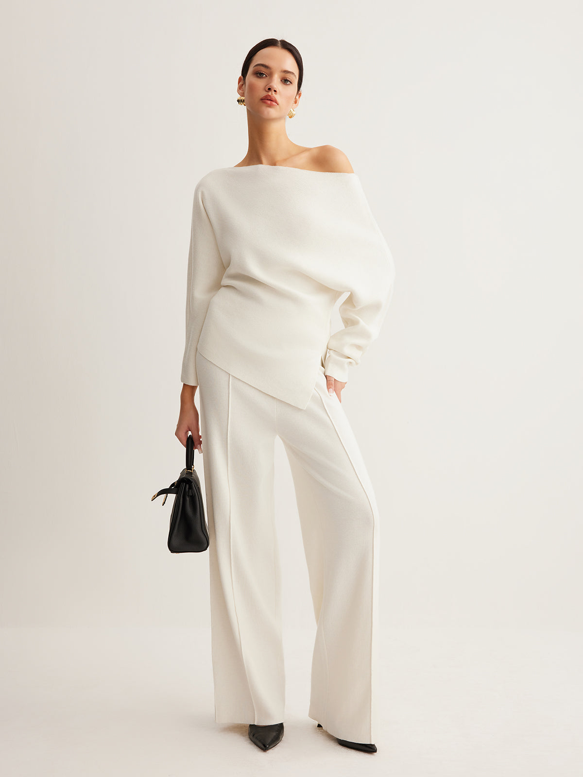 Wool Blend Asymmetric Collar Knit Blouse