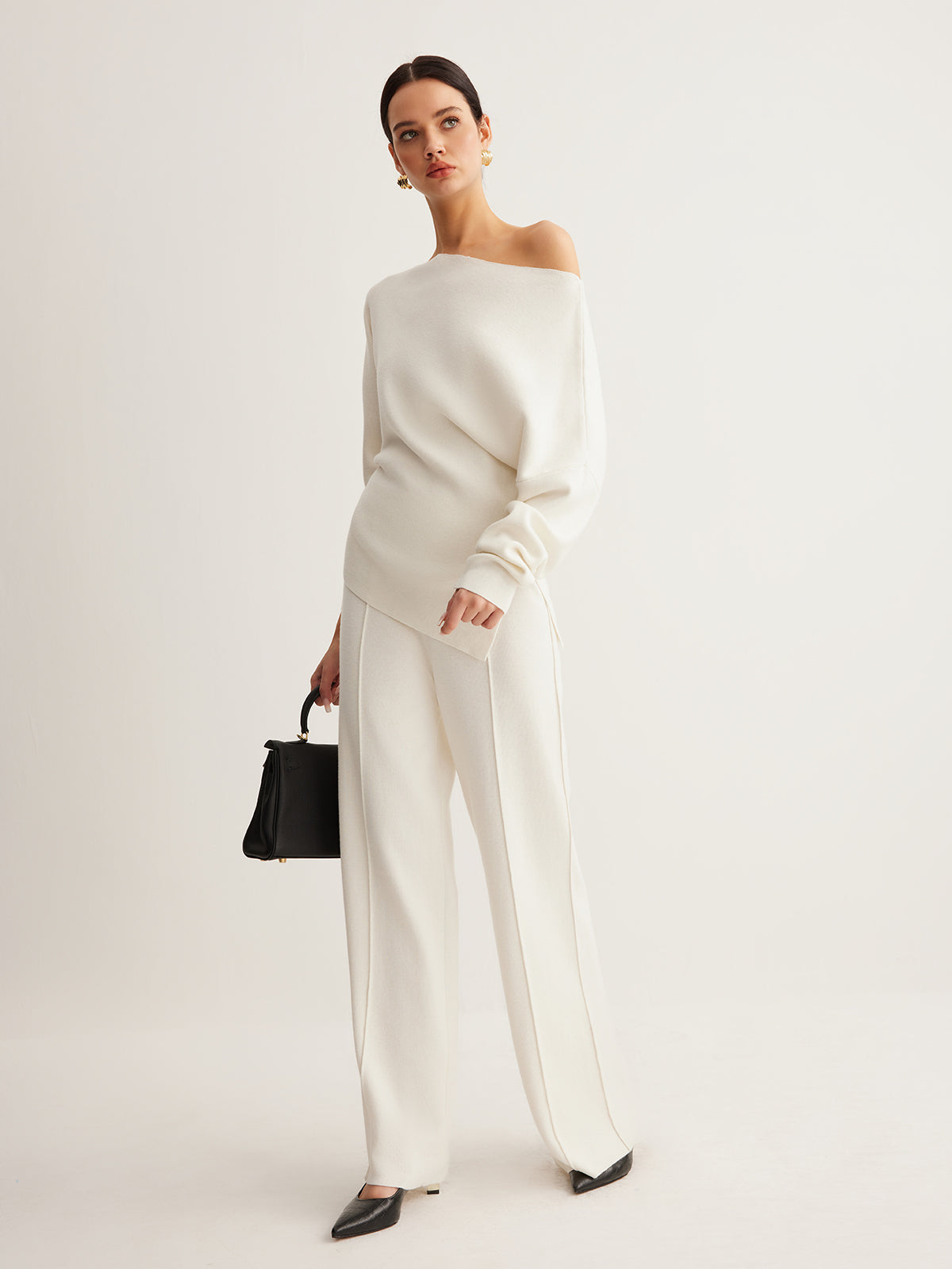 Wool Blend Asymmetric Collar Knit Blouse