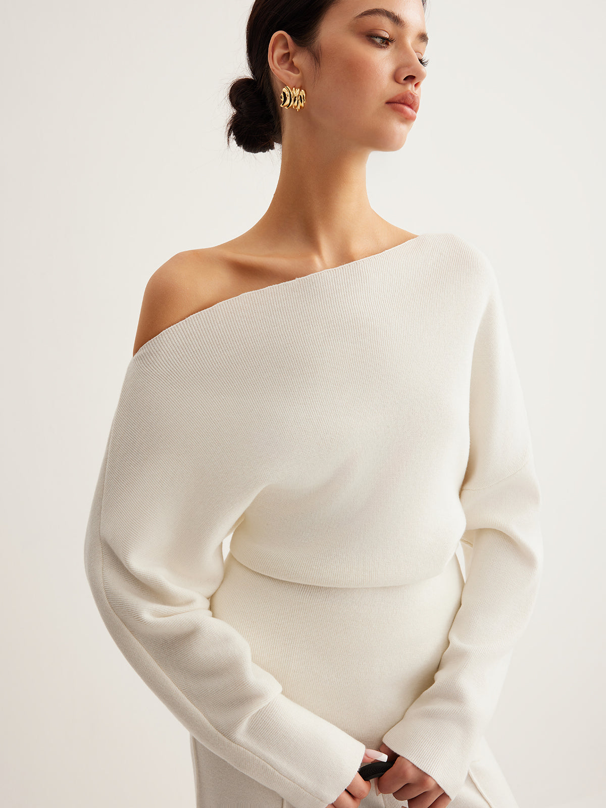Wool Blend Asymmetric Collar Knit Blouse