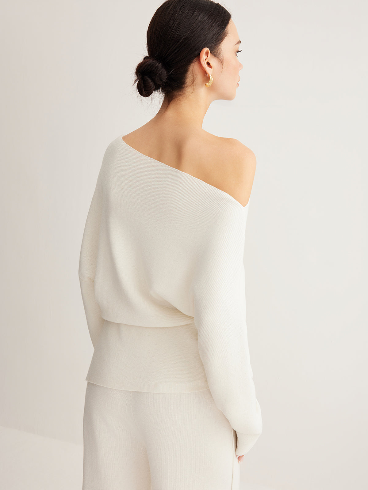 Wool Blend Asymmetric Collar Knit Blouse