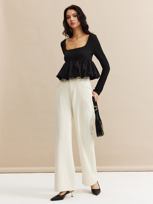 Kare Yaka Bel Kısmı Bluz