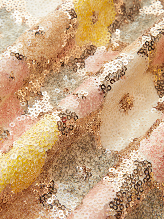 Çiçekli Payet Fermuarlı Mini Etek