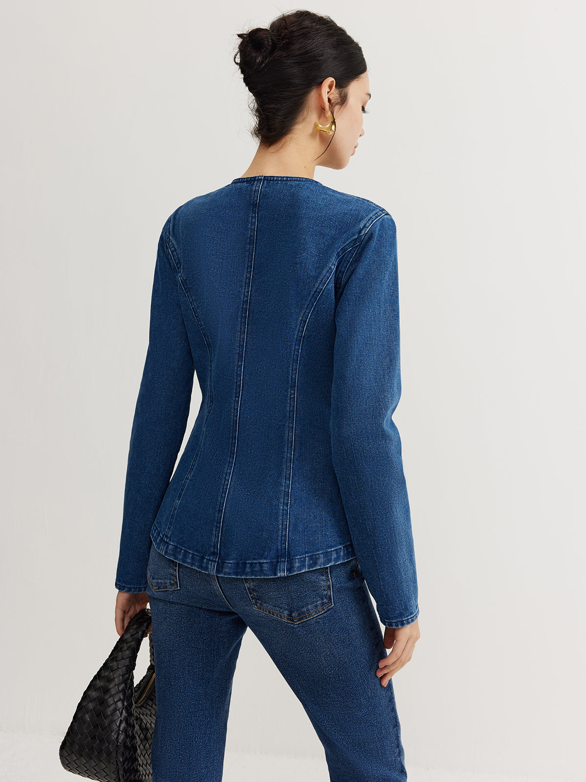 Düğmeli Denim Dar Ceket