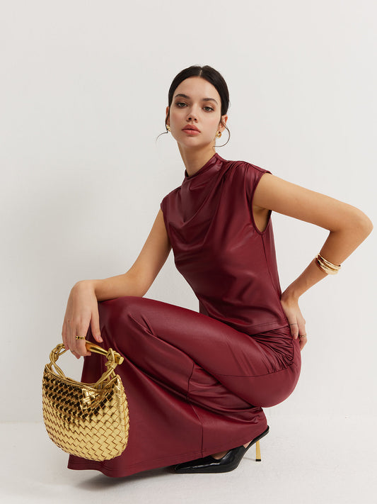 Düz Kolsuz Dökümlü Etek Takımı