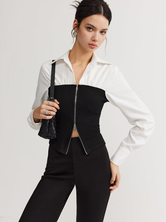 İki Yönlü Fermuar Renk Bloklu Polo Gömlek