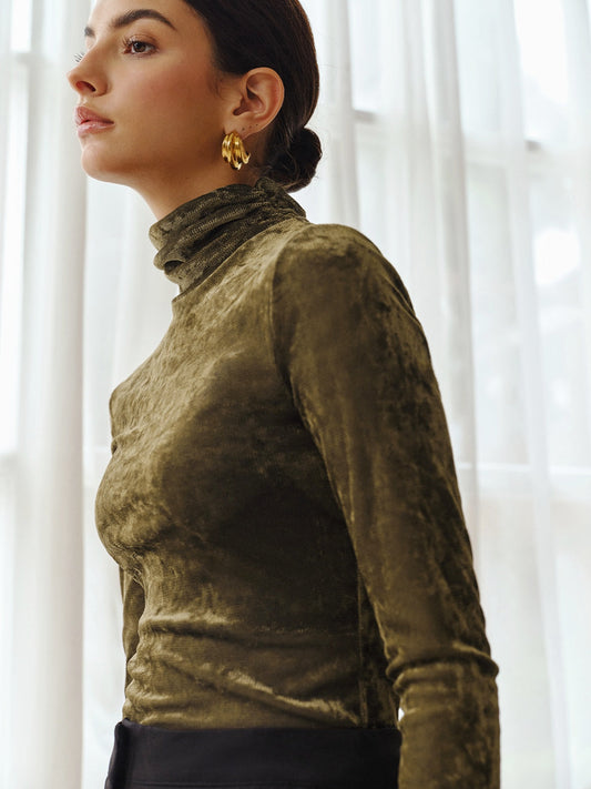 Yarım Şeffaf Kadife Yüksek Yaka Üst